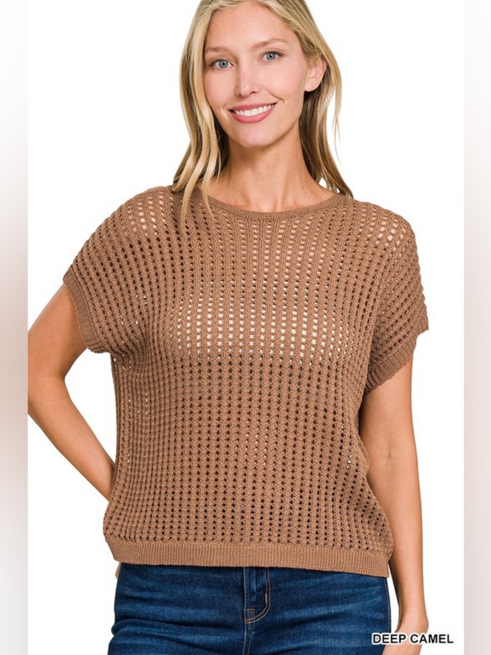 ZENANA CAMEL VISCOSE CROCHET KNIT SHEER HOLLOW
SWEATER